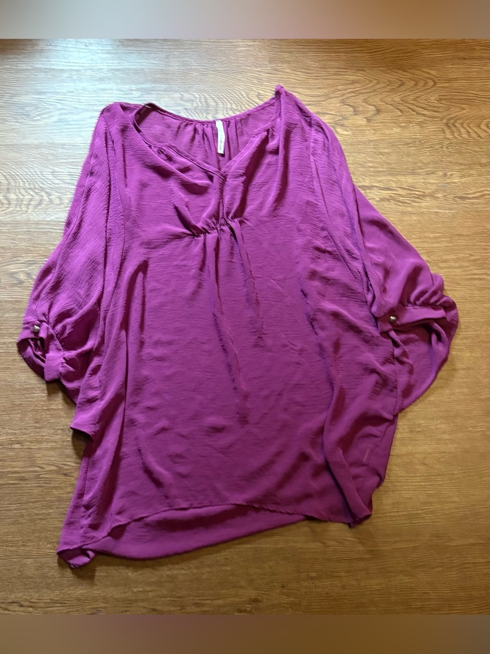hello miss Fuchsia Dolman Sleeve V-Neck Blouse